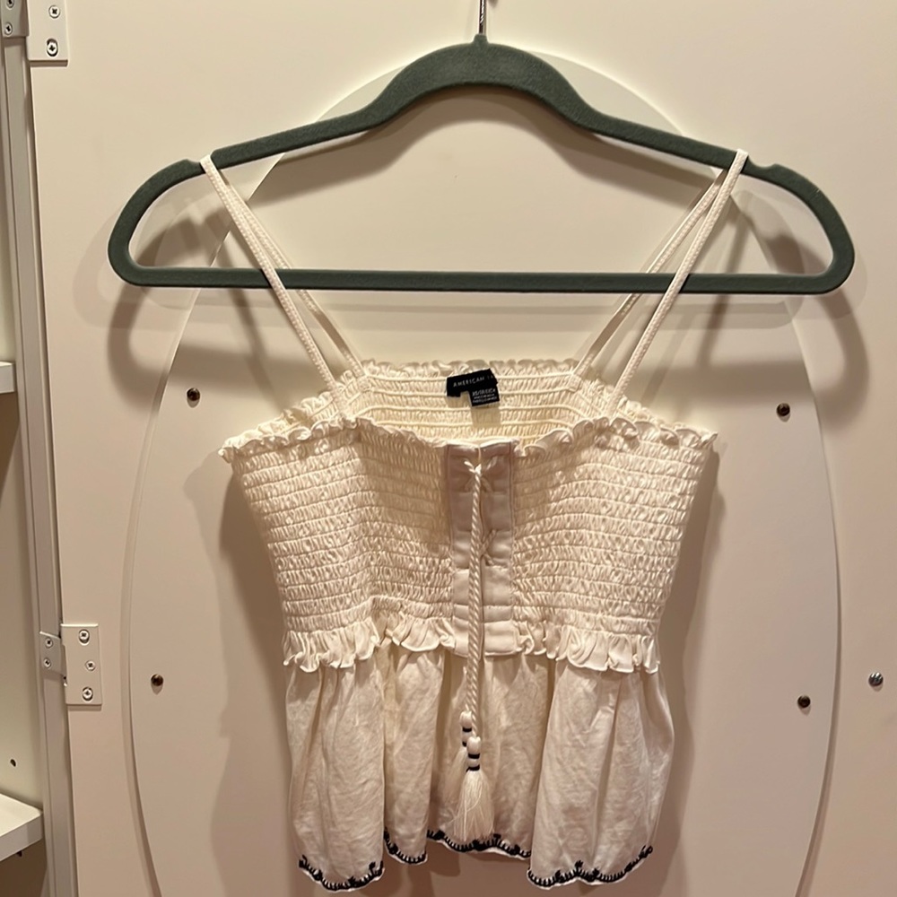 American Eagle Tie Up Rouched Corset-Style Bodice Tank Top